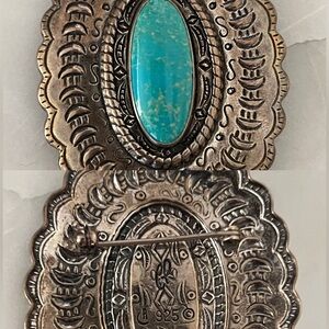 Vintage Signed Sterling Silver 925 Turquoise Brooch Pendant Southwestern